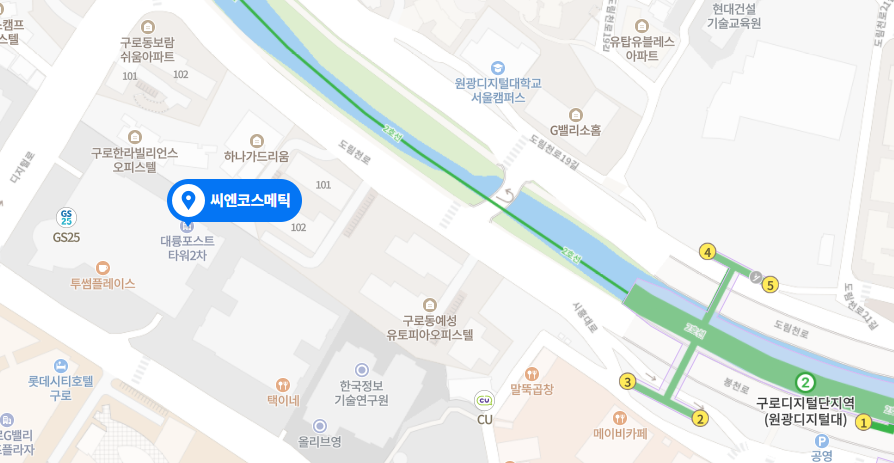 씨엔코스메틱 위치 약도. 구로디지털단지역 인근 대륭포스트타워2차 일대 지도